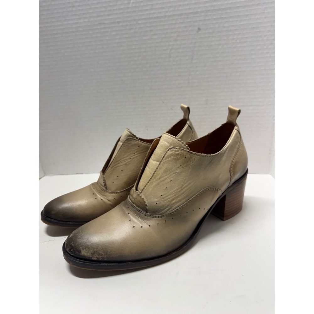 Miz Mooz Jonnie Leather Block Heel Booties Taupe Distressed Size 40 9.5